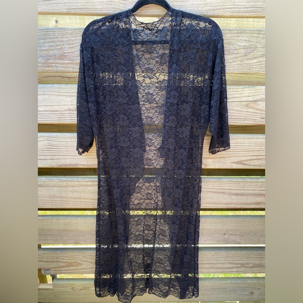 LulaRoe Shirley Kimono Floral Black Lace Duster Swimsuit Coverup Ladies Large